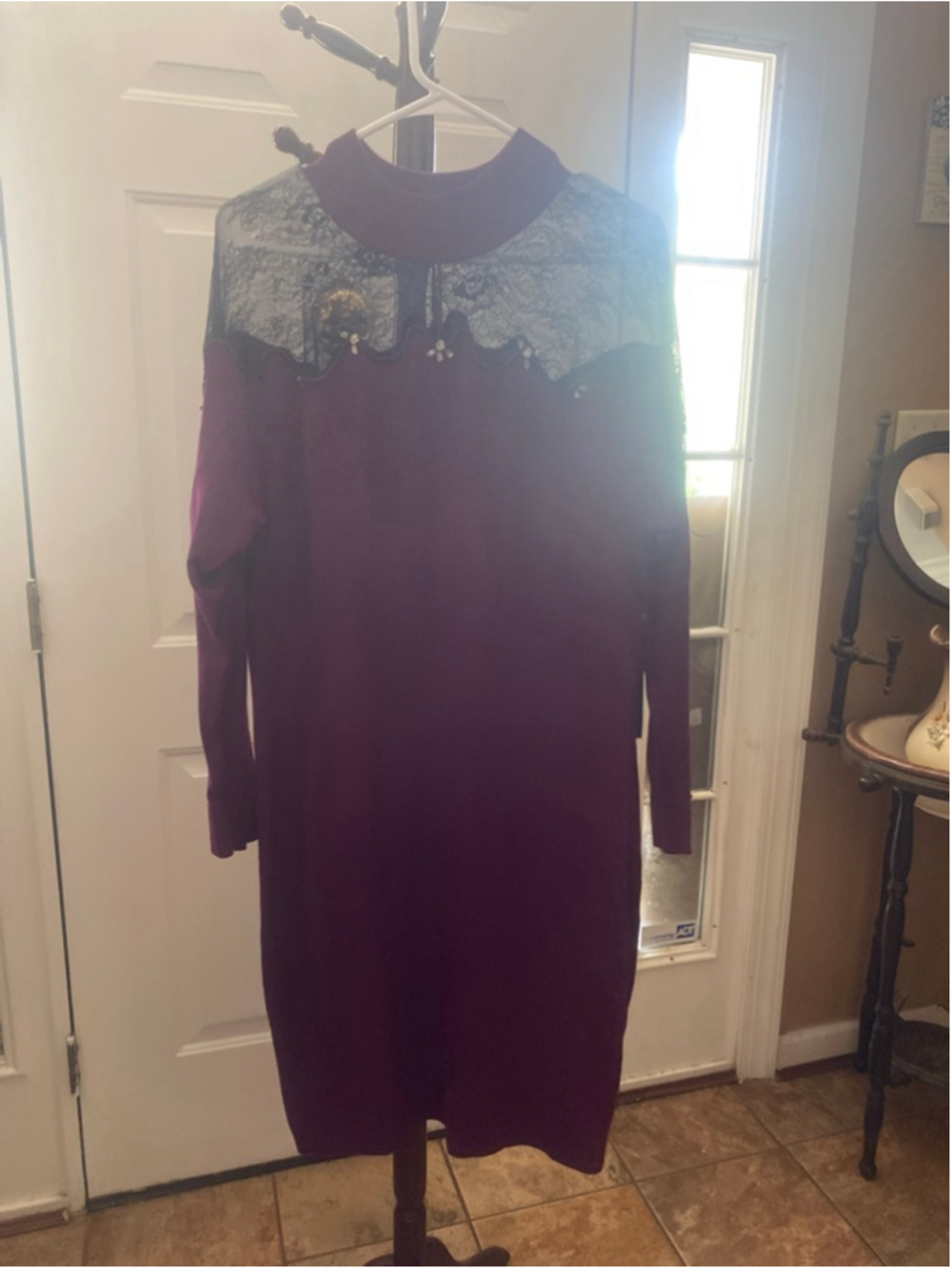 Women's Venus Burgundy Dress/Black Lace Trim XL